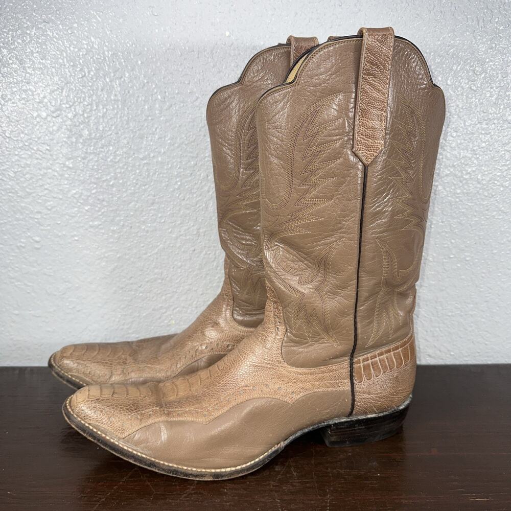 Vintage Rios Of Mercedes 4719 Classic Ostrich Leg Cream Cowboy Boot Men’s 13.5 A